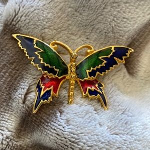 - Goldtone Butterfly  brooch green blue red